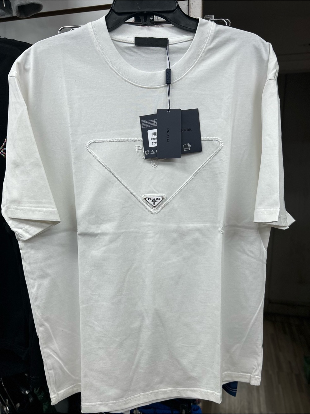 Prada Off-White Triangle Logo Cotton Tee